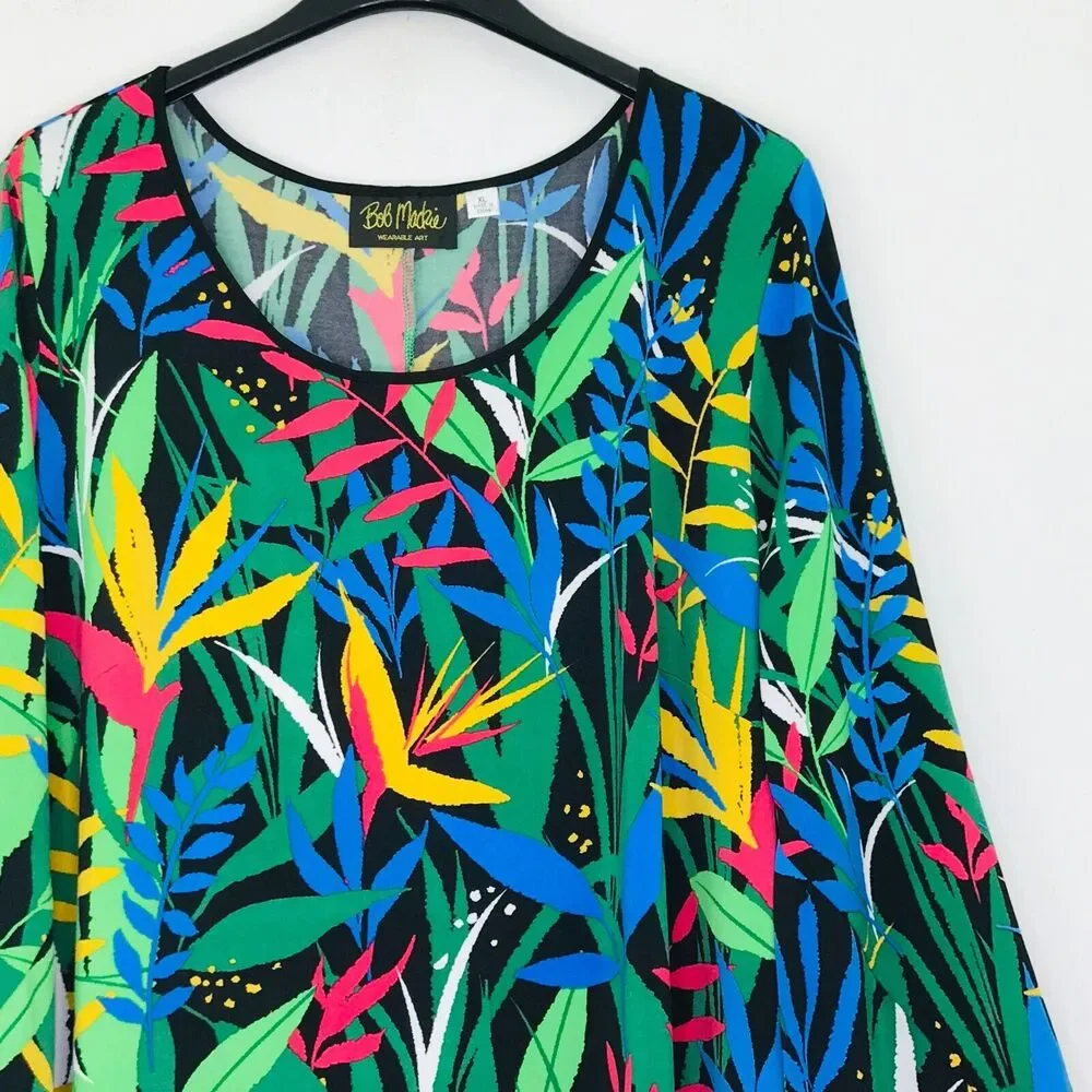 Bob Mackie XL Dress Multicolor Tropical Paradise Slinky Knit Art to Wear CH6